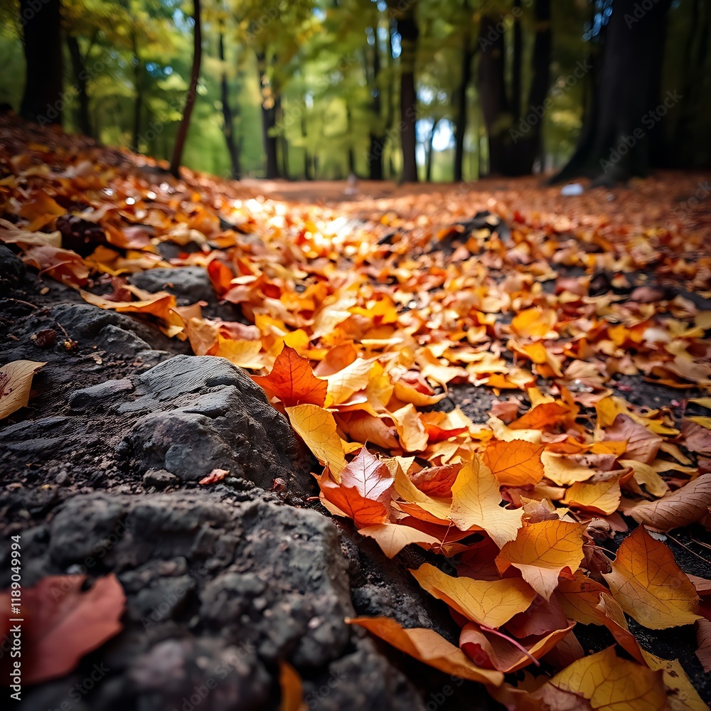 Obraz premium Autumn leaves on forest path.