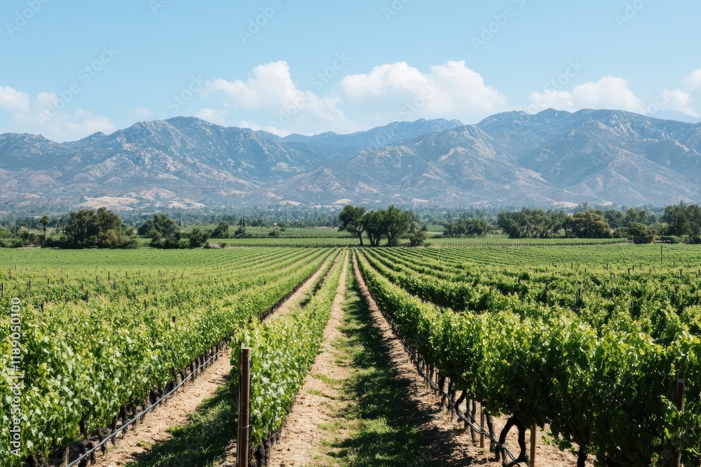 Vineyard Rows Stretching Towards Majestic Mountains Vineyard Rows Stretching Towards Majestic Mountains
