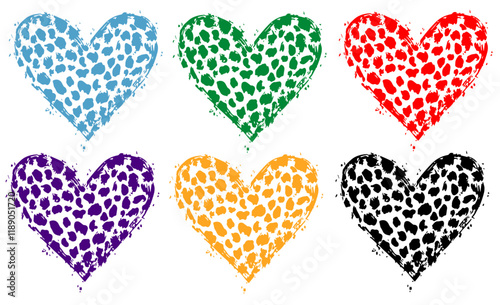 Colorful leopard hearts. wildlife animal skin, valentine's day animals print, cheetah heart vector illustration on white background