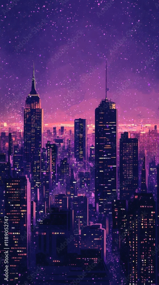 Obraz premium Nighttime Cityscape Underneath a Starry Sky