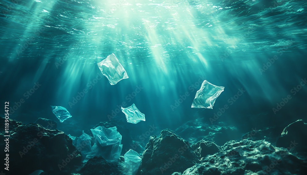 Fototapeta premium Plastic waste floating on the ocean s surface