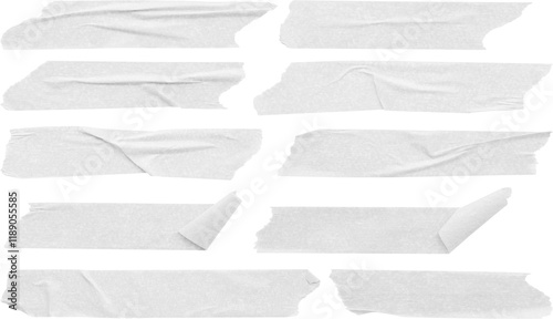 White adhesive paper tape set isolated on white background