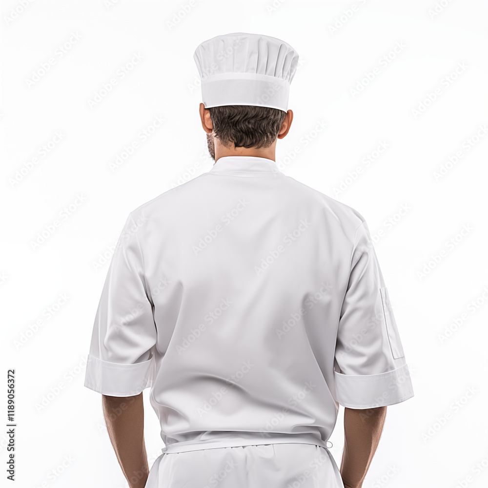 Chefs Back View White Toque and Jacket Culinary Uniform Chefs Back View White Toque and Jacket Culinary Uniform