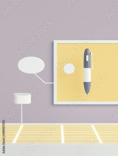 Minimalist illustration of a pen on a colorful wall. photo