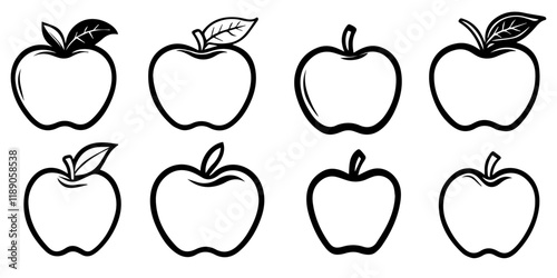Apples silhouette set, black apple vector illustration fresh fruit logo style on white background