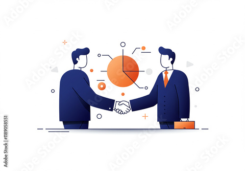 Businessmen shaking hands partnership deal financial success data analysis growth chart