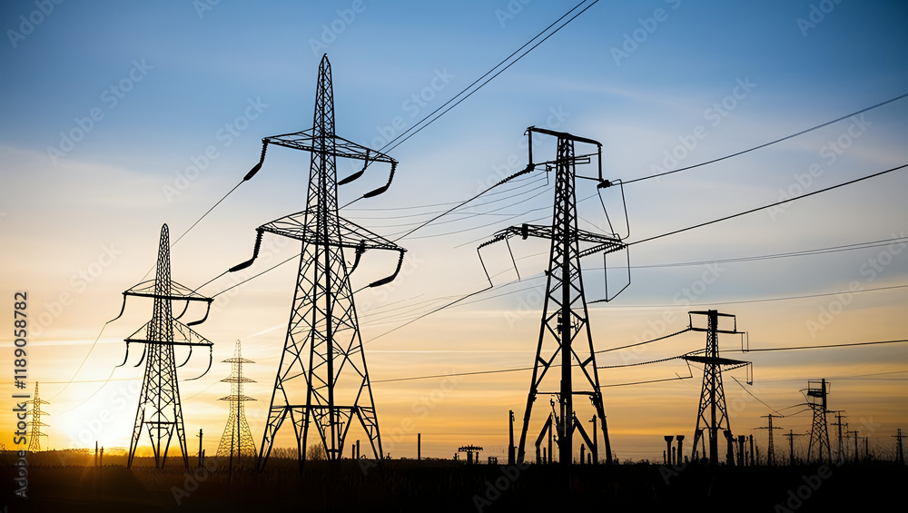 Fototapeta premium Metal Pylons for High-Pressure Energy