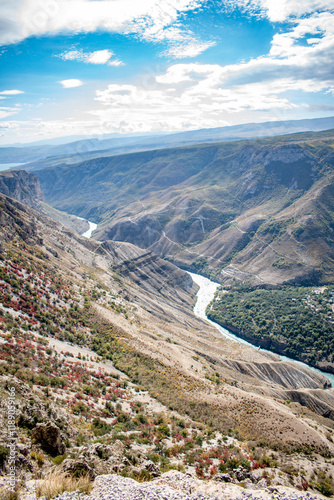 Mountain river valley, top view