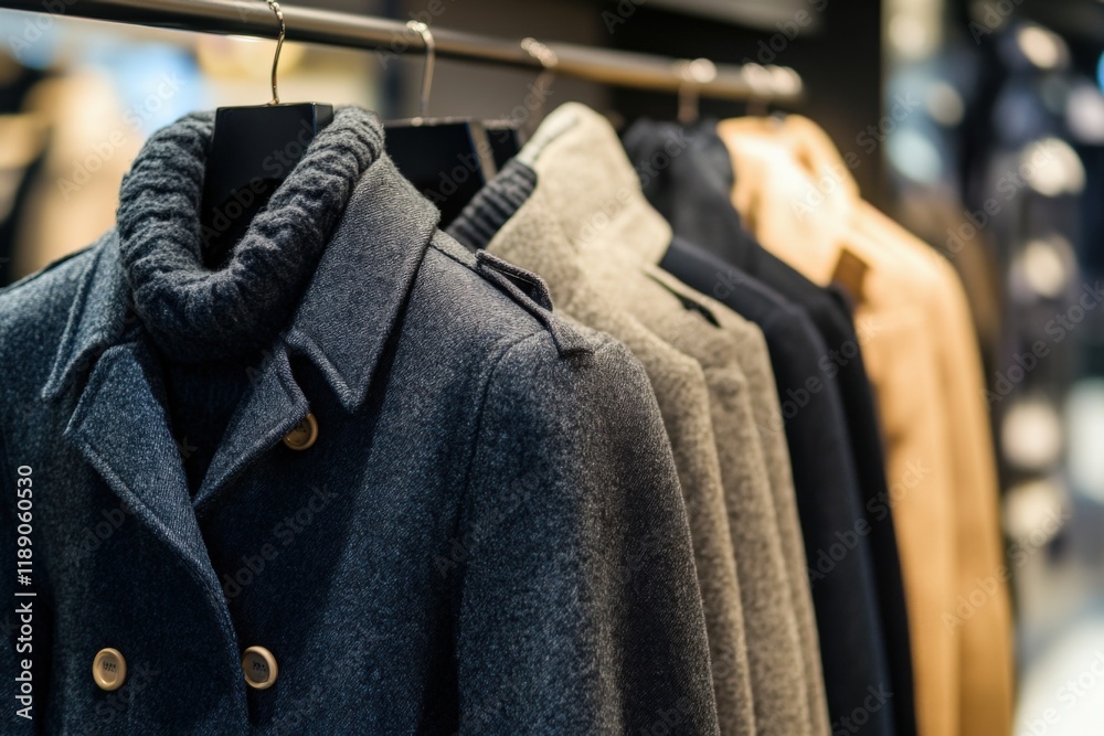 coats hang on a rack in a store coats hang on a rack in a store