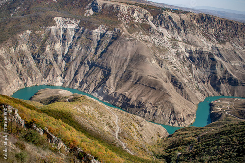 Mountain river valley, top view
