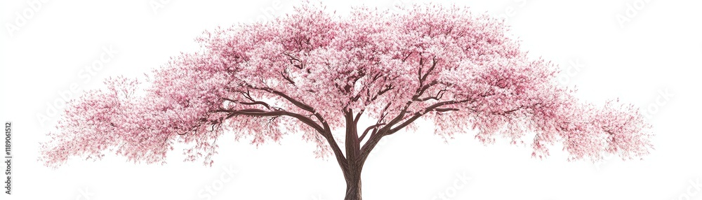 Beautiful pink flowering tree with a graceful canopy, white isolated background. Beautiful pink flowering tree with a graceful canopy, white isolated background.