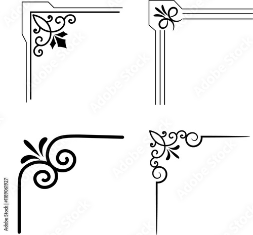 Decorative corner floral ornament.Floral corner design. Swirl ornament isolated on white background vector illustration. Decorative border with curve elements, pattern.