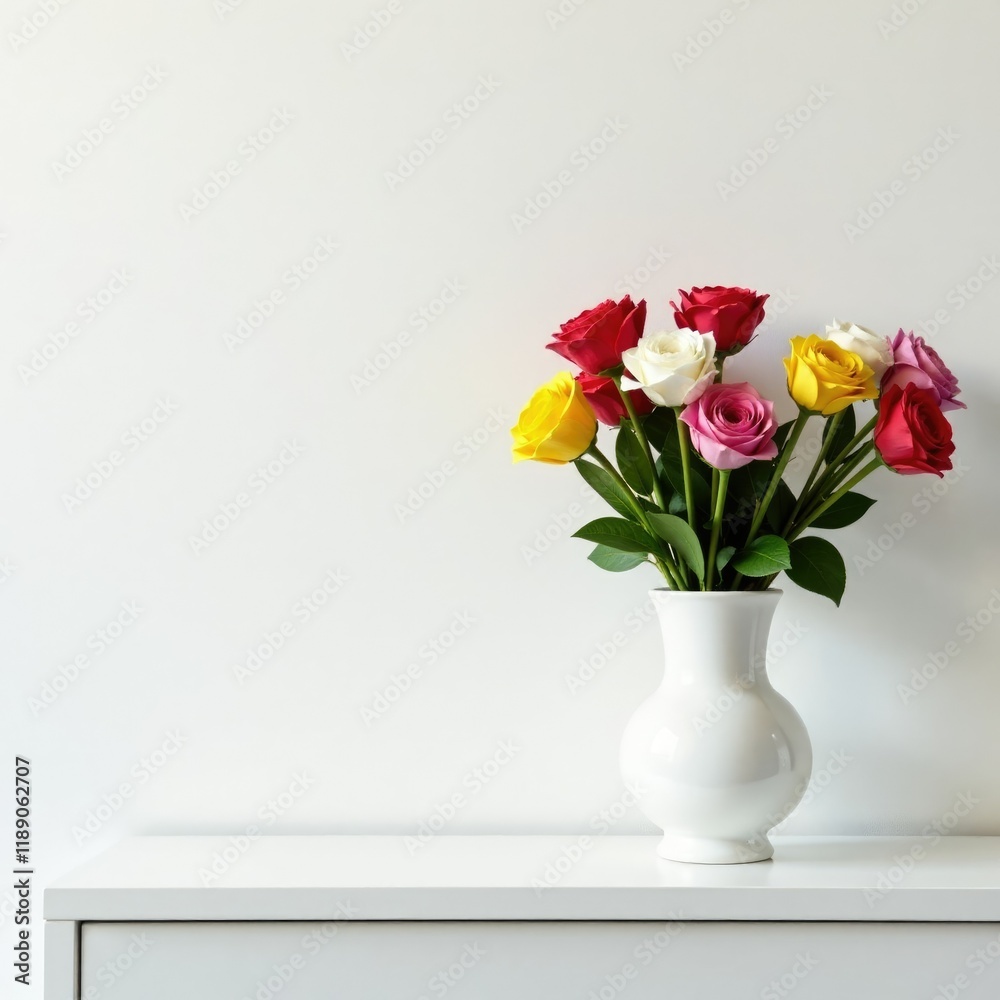 White shelf topped with a large vase filled with flowers, shelf, greenery, white White shelf topped with a large vase filled with flowers, shelf, greenery, white