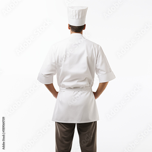Chef in White Uniform Back View Toque Studio Shot