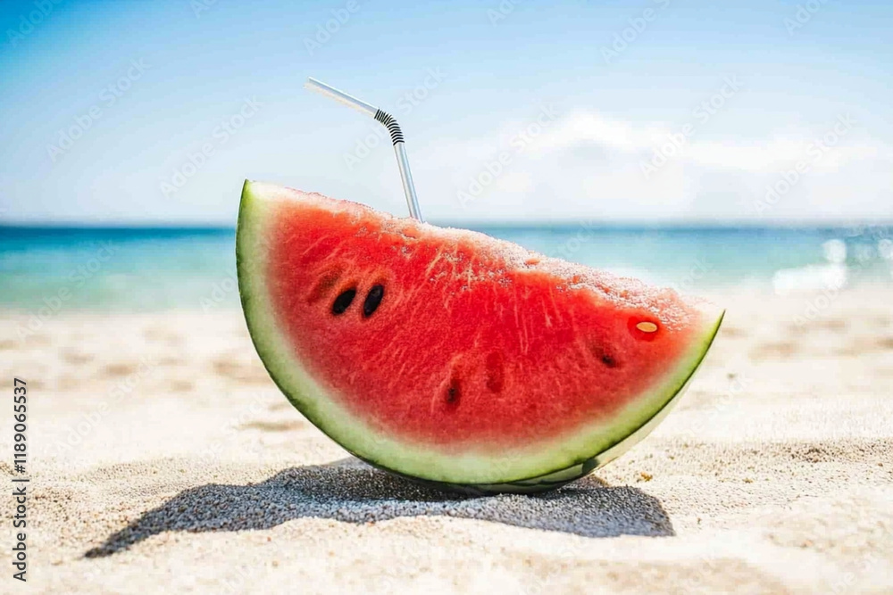 Refreshing watermelon juice on a sunny beach Refreshing watermelon juice on a sunny beach
