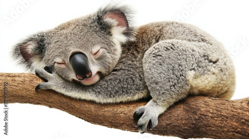 A sleeping koala on a tree branch