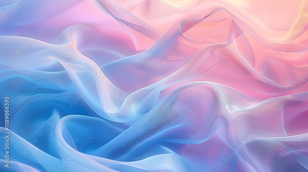 Obraz premium Soft Translucent Fabric in Pastel Colors Draped Elegantly, Creating a Dreamy Abstract Background with Delicate Waves and Textures