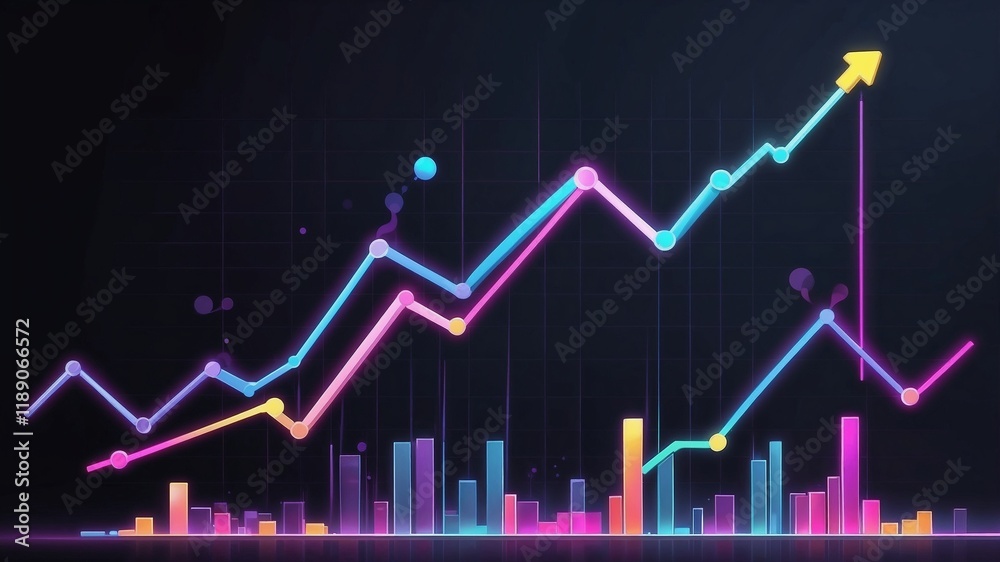 Neon chart showing business growth dynamics
