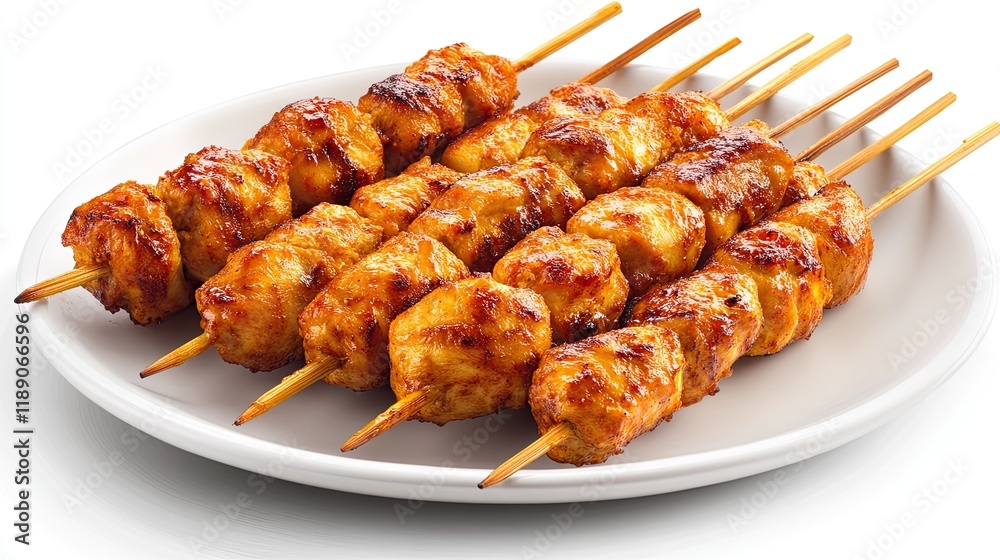 Grilled chicken skewers, seasoned with spices. Grilled chicken skewers, seasoned with spices.
