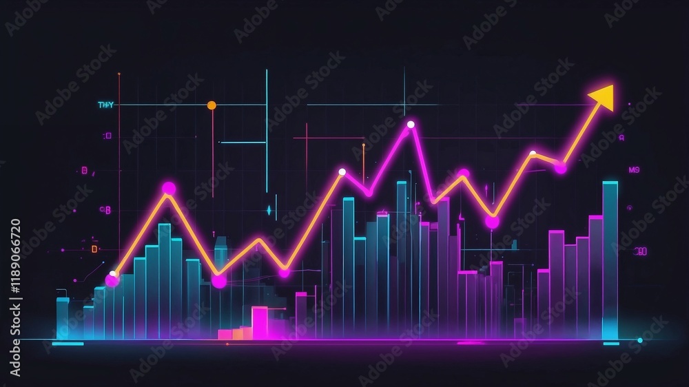 Neon chart showing business growth dynamics Neon chart showing business growth dynamics