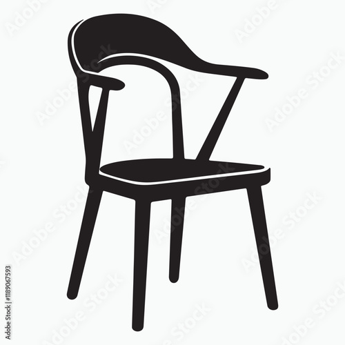 Vector silhouette of a modern chair with a curved backrest, armrests, and four sturdy legs. Perfect for design projects, architectural layouts, or interior decor themes.