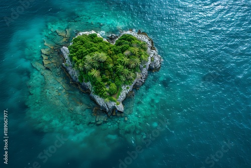 A Heart-Shaped Tropical Island Captured by Drone Surrounded by Turquoise Waters