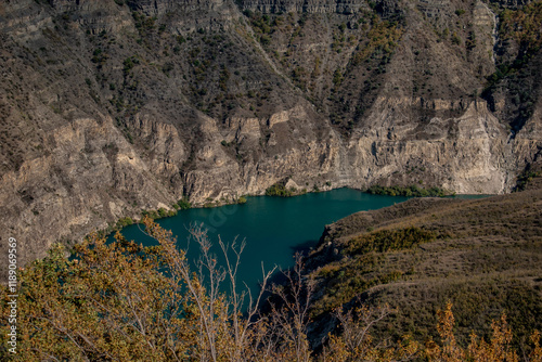 Valley of a mountain river, top view.