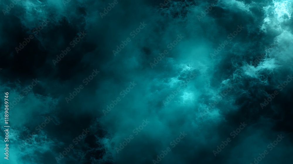 Fototapeta premium Abstract Teal Cloudscape Dark Atmosphere Swirling Mist