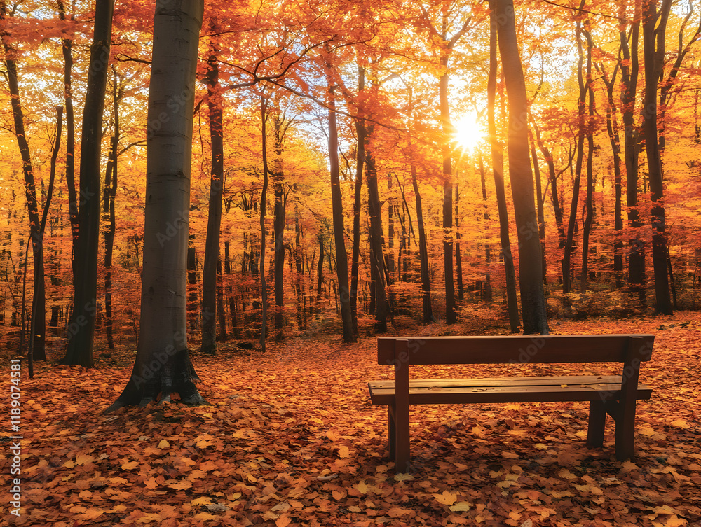 Autumn Forest Bench Illustration Autumn Forest Bench Illustration