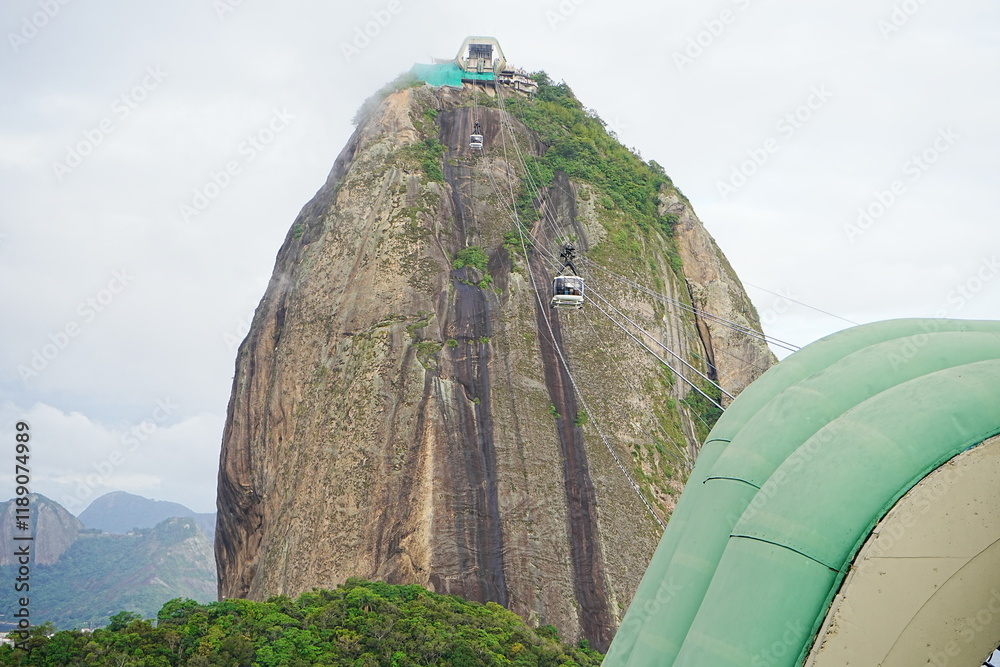 PaodeAçúcar or Sugarloaf Mountain and Cable Car in Copacabana, Rio de Janeiro, Brazil - ブラジル リオデジャネイロ ポン・ヂ・アスーカル または シュガー ローフ マウンテン
