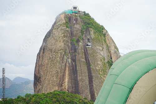 Obraz na płótnie PaodeAçúcar or Sugarloaf Mountain and Cable Car in Copacabana, Rio de Janeiro, Brazil - ブラジル リオデジャネイロ ポン・ヂ・アスーカル または シュガー ローフ マウンテン w salonie