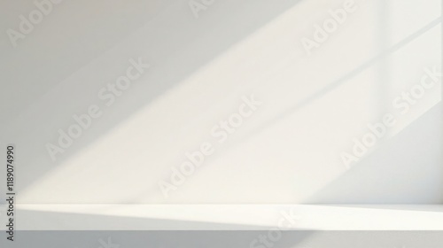 Clean Minimalist White Wall Background with Subtle Sunlight Shadows and a Flat Surface