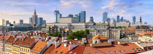 Obraz na płótnie Cityscape, panorama, banner - top view of the district of Srodmiescie in the center Warsaw, Poland w salonie