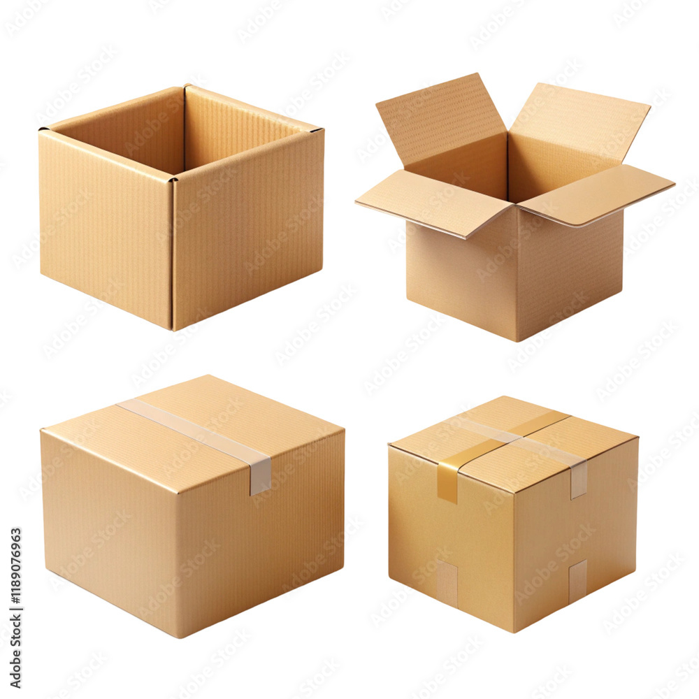 Fototapeta premium Cardboard box mockups set isolated on transparent background 
