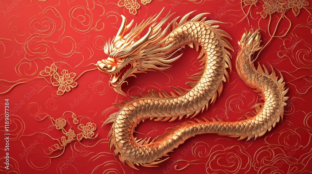 beautiful red Chinese New Year backdrop, decorated with a detailed golden dragon. beautiful red Chinese New Year backdrop, decorated with a detailed golden dragon.