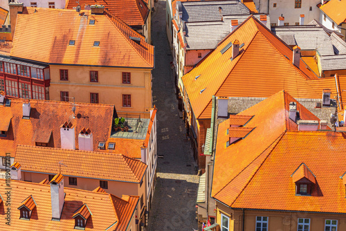Obraz na płótnie Summer cityscape - top view of the Radnicni (Town Hall) street in the historical center of Cesky Krumlov, Czech Republic w salonie