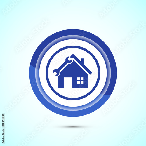 House repair icon design illustration. Home remodeling, repair or maintenance sign. Blue color button design