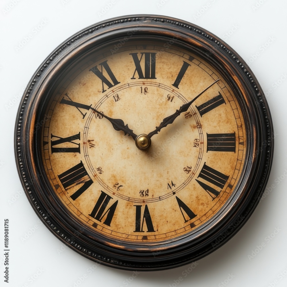 Fototapeta premium Classic wall clock with Roman numerals on a white background.