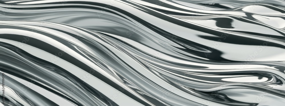 Flowing metallic waves, rippling silver surface, abstract fluid motion, dynamic brushed metal texture, undulating chrome-like pattern, sleek modern design, smooth reflective material, futuristic indus Flowing metallic waves, rippling silver surface, abstract fluid motion, dynamic brushed metal texture, undulating chrome-like pattern, sleek modern design, smooth reflective material, futuristic indus