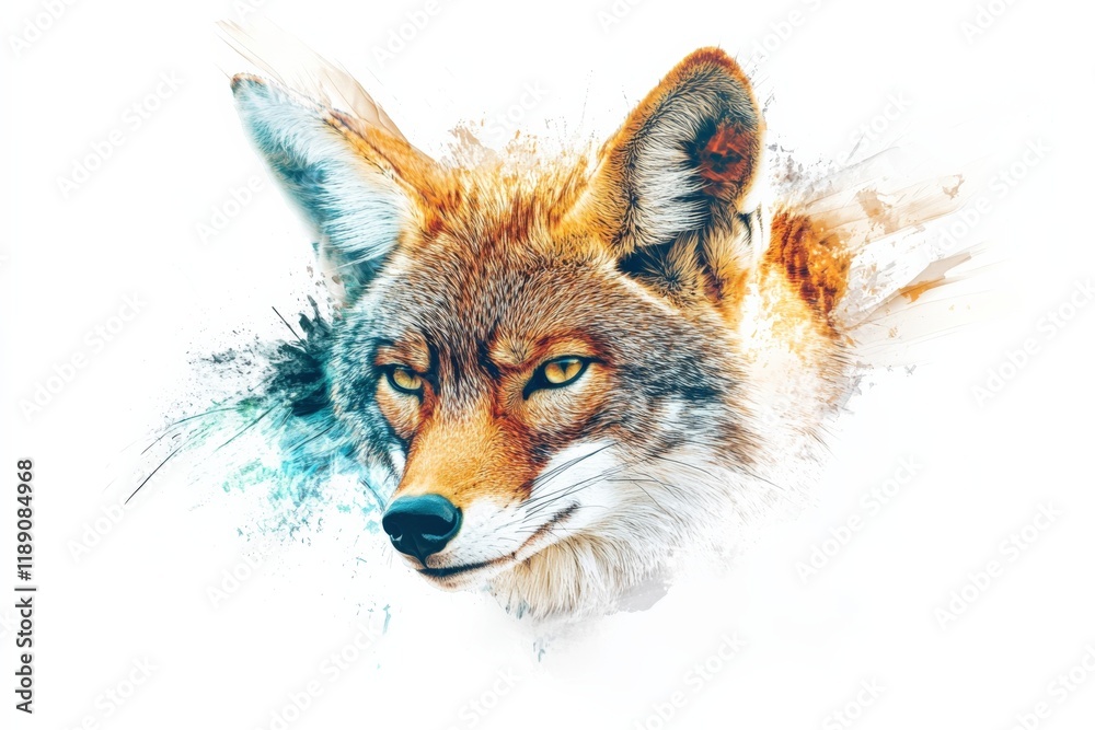 Naklejka premium close up of a coyote against a white background