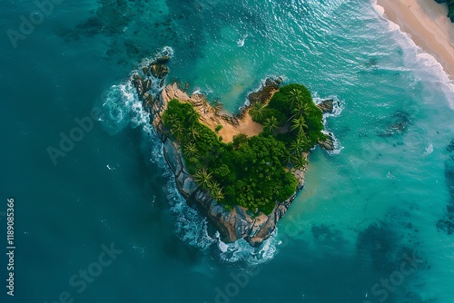 A Heart-Shaped Tropical Island Captured by Drone Surrounded by Turquoise Waters