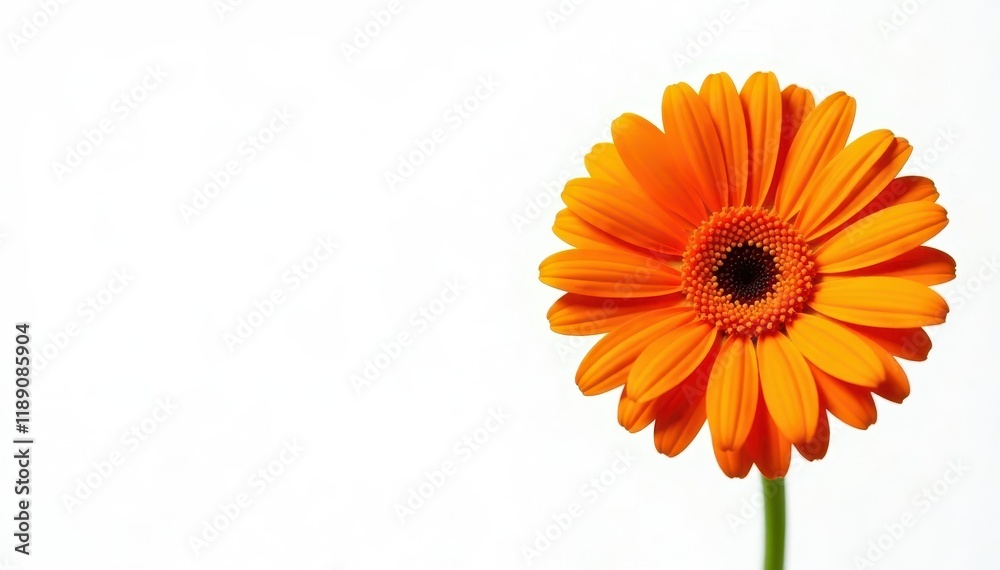 Bright orange Gerbera flower in isolated format on white background , #orangeflowers, singleflower