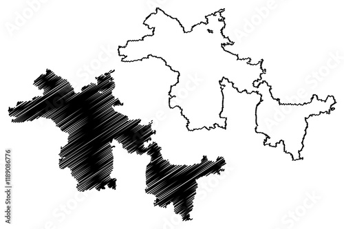 Erlangen-Hochstadt district (Federal Republic of Germany, rural district Middle Franconia, Free State of Bavaria) map vector illustration, scribble sketch Erlangen Hochstadt map