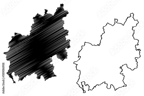 Euskirchen district (Federal Republic of Germany, State of North Rhine-Westphalia, NRW, Cologne region) map vector illustration, scribble sketch Euskirchen map