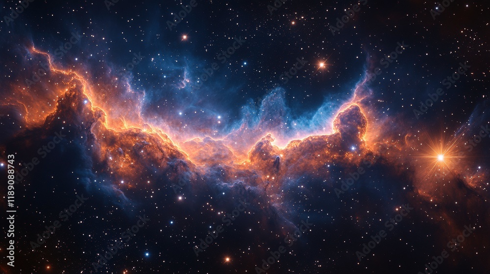 Fototapeta premium Cosmic Cloudscape Abstract Background - Nebula, Stars, Galaxy, Universe, Space, Astronomy, Cosmos, Celestial, Interstellar, Science