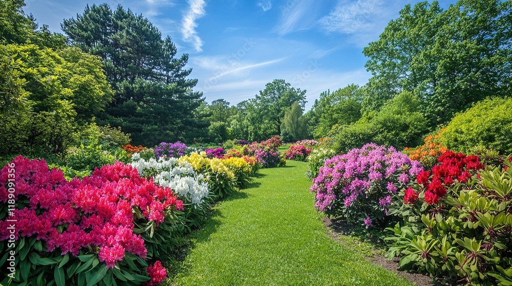 Fototapeta premium Vibrant Garden Scene Featuring a Variety of Colorful Flowers