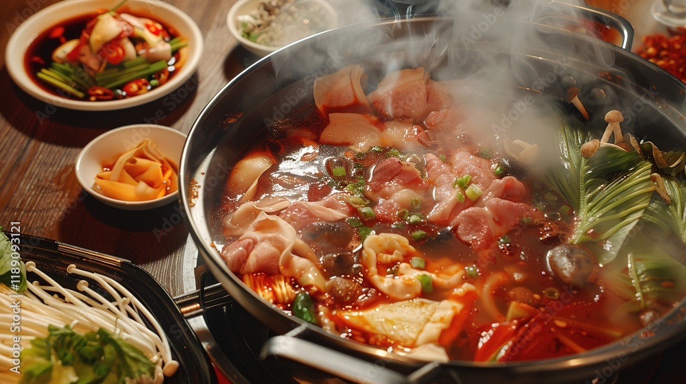 Fototapeta premium Relish the Fiery Delight of Chinese Hot and Spicy Hot Pot