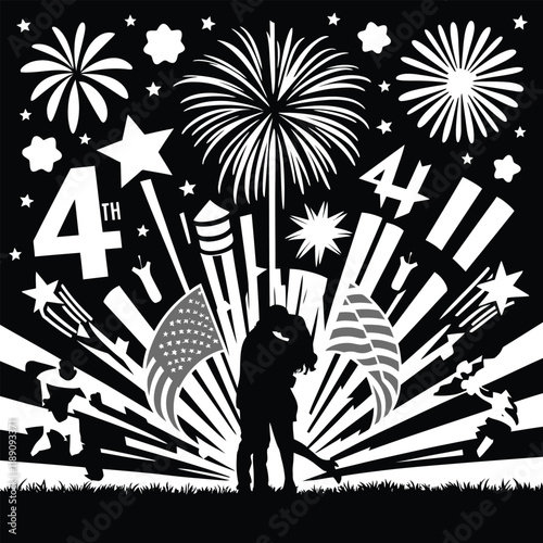 Black and white Independence Day 4th July silhouette