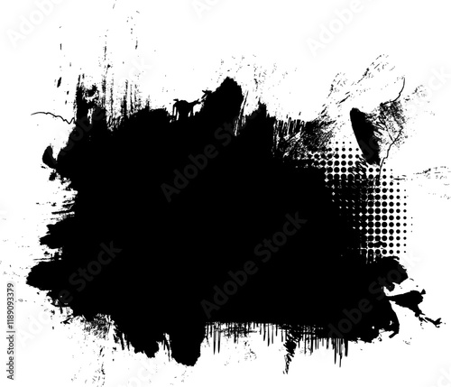 black ink brush painting grunge banner label graphic element abstract background