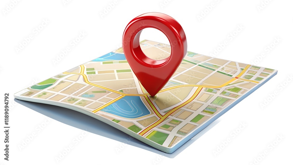 Obraz premium A 3D map with a pin showing a location symbol for navigation and business purposes